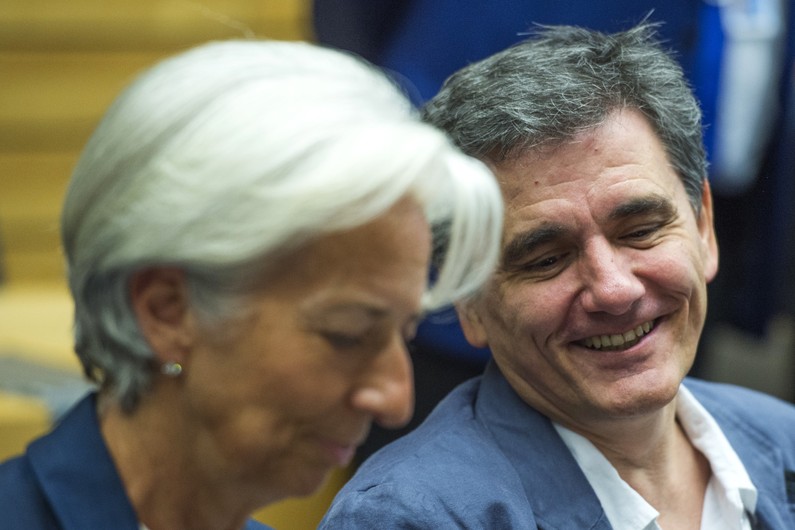 La directrice générale du FMI, Christine Lagarde, avec le ministre grec des Finances Euclid Tsakalotos. D. R.